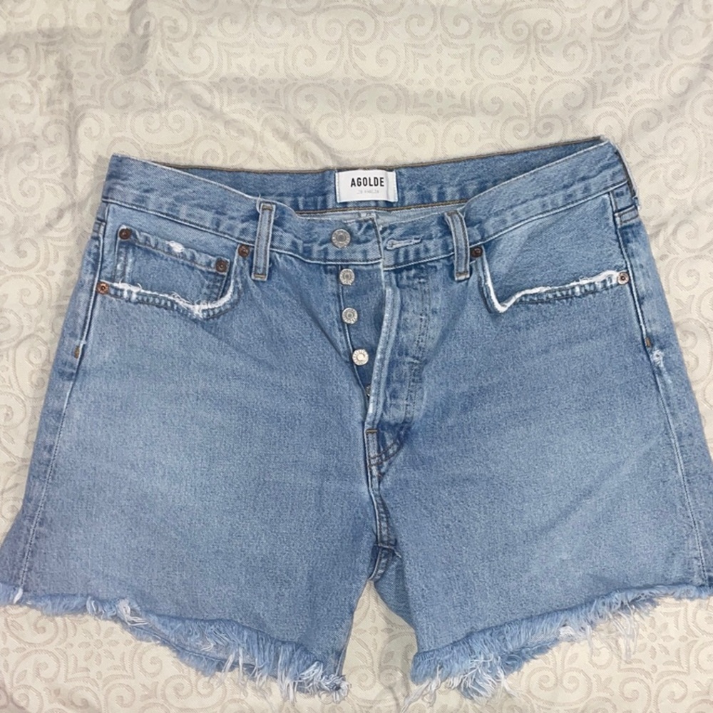 Agolde Blue Vintage Jean Shorts with Raw Hem